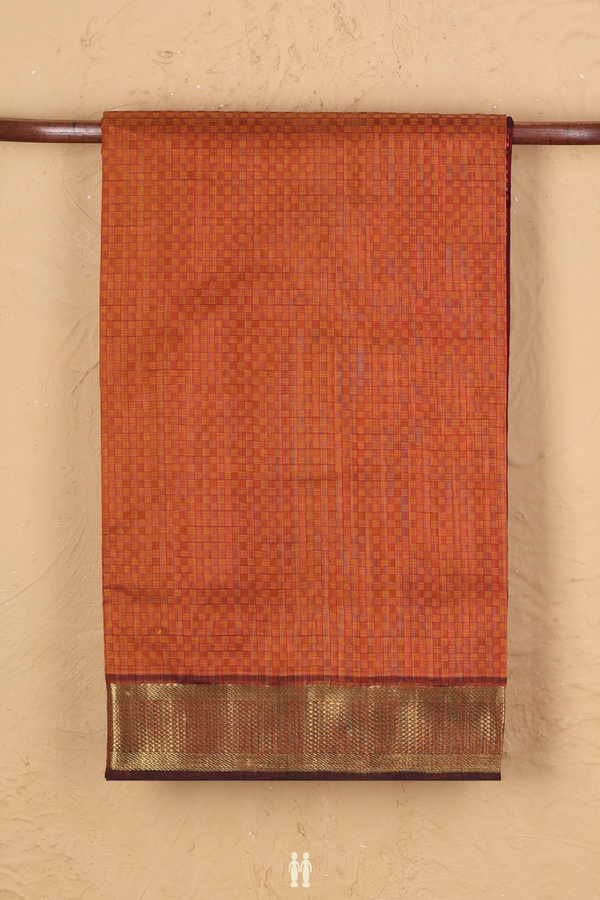 Silk Cotton Saree In Ginger Orange With Paai Madippu Kattam