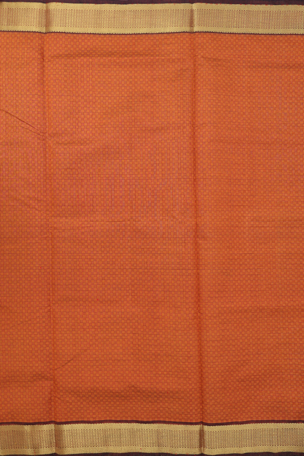 Silk Cotton Saree In Ginger Orange With Paai Madippu Kattam