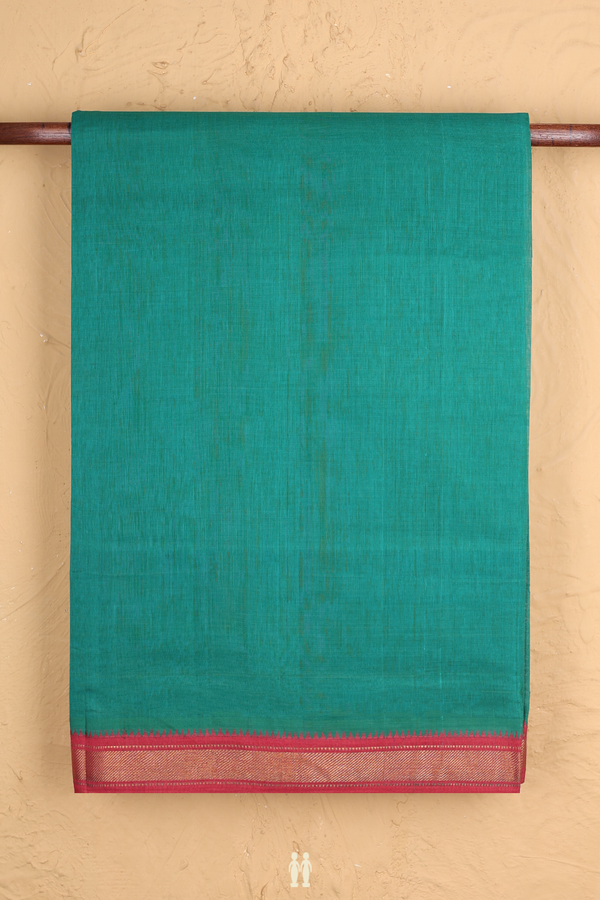 Mangalagiri Cotton Saree In Pine Green With Zari Border