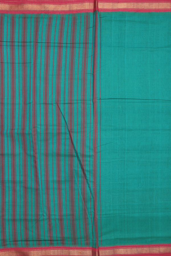 Mangalagiri Cotton Saree In Pine Green With Zari Border