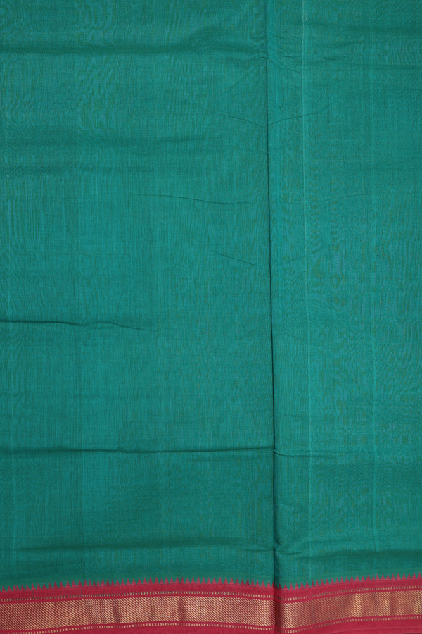Mangalagiri Cotton Saree In Pine Green With Zari Border
