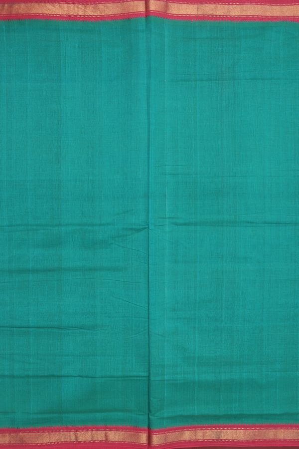 Mangalagiri Cotton Saree In Pine Green With Zari Border