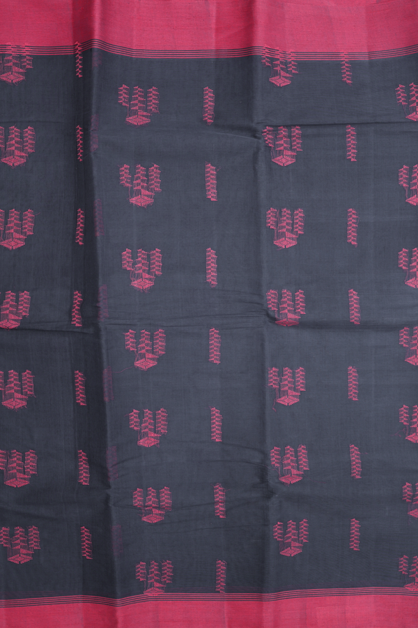 Kanchi Cotton Saree In Pigeon Blue Threadwork Design