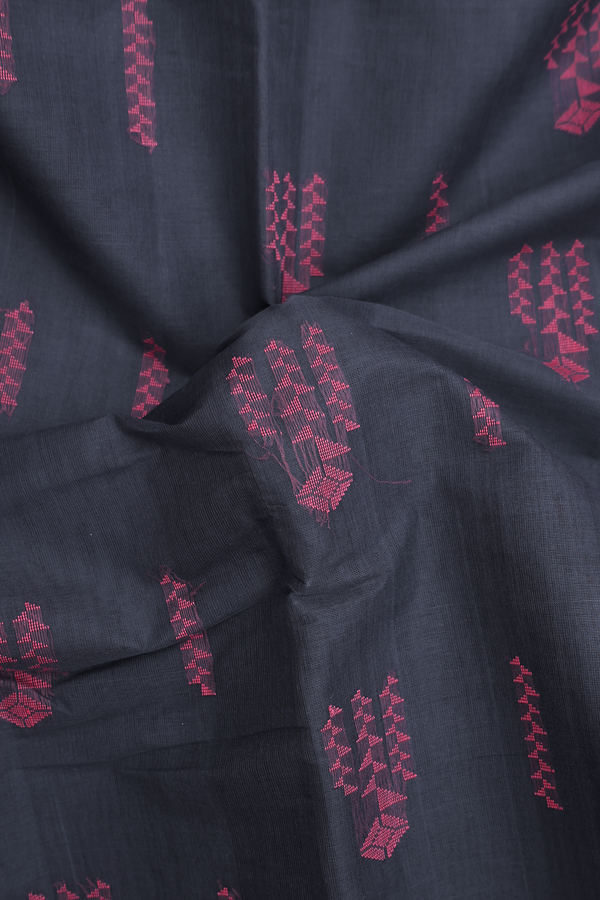 Kanchi Cotton Saree In Pigeon Blue Threadwork Design