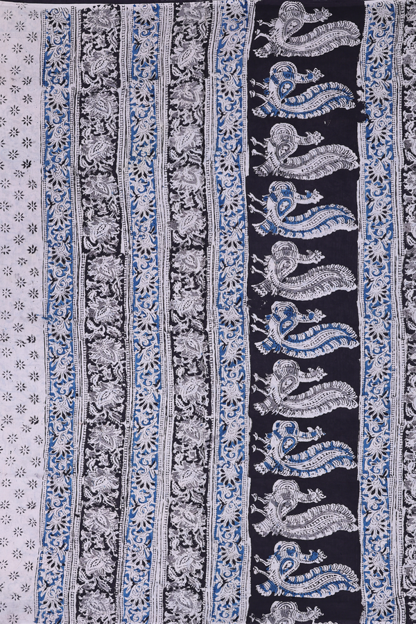 Kalamkari Cotton Saree In Black With Floral Design