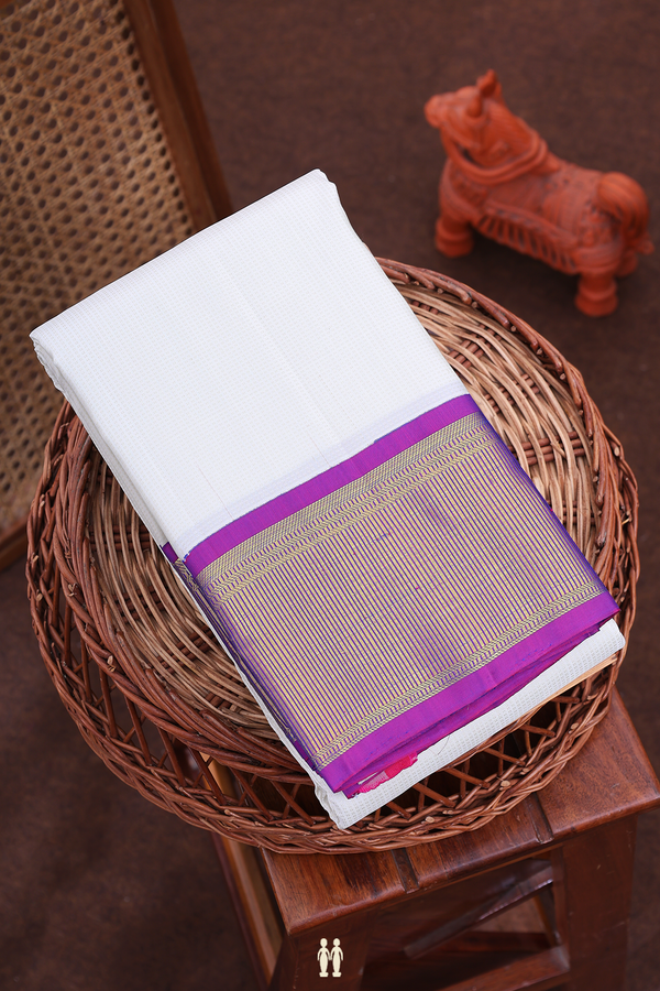 Kanchipuram Silk Saree In White With Stripes Design
