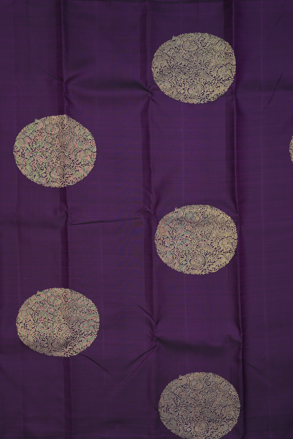 Kanchipuram Silk Saree In Deep Purple With Mandala Design