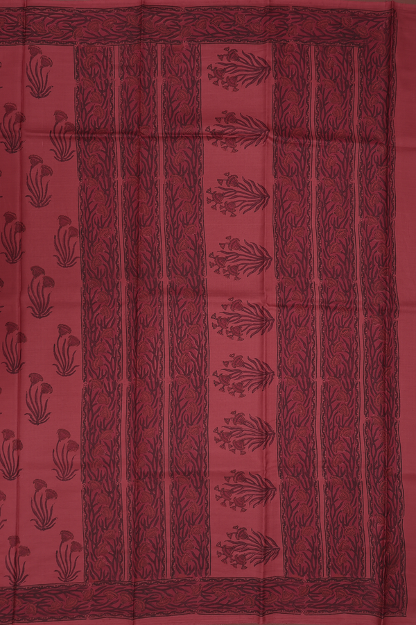 Printed Silk Saree In Red With Floral Design