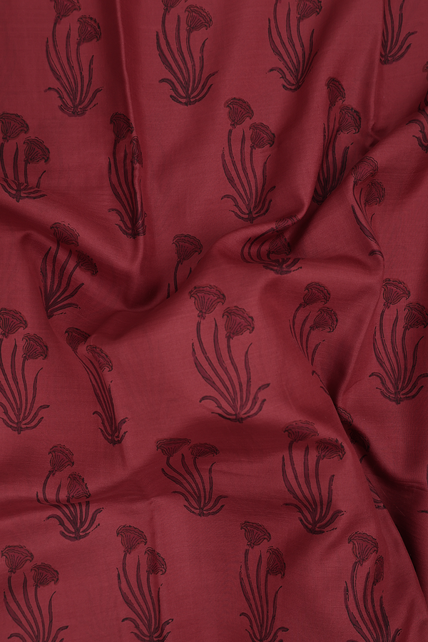 Printed Silk Saree In Red With Floral Design