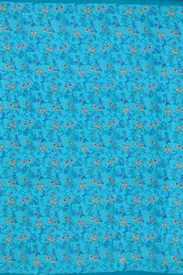 Crepe Saree In Cerulean Blue With Floral Design
