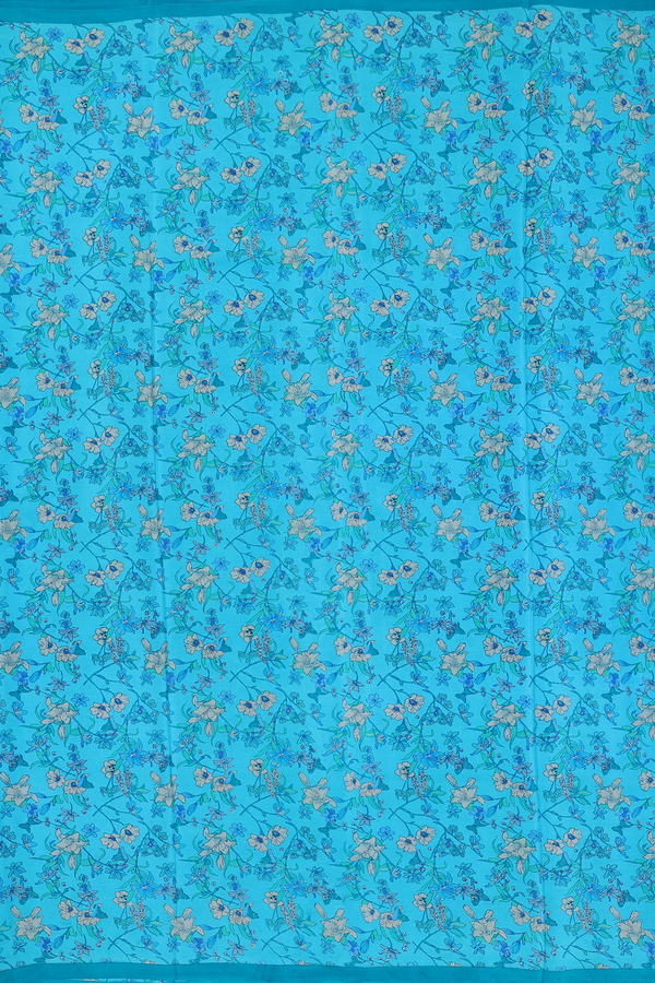 Crepe Saree In Cerulean Blue With Floral Design