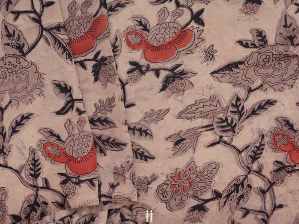 Floral Design Brown Modal Silk Blouse Material
