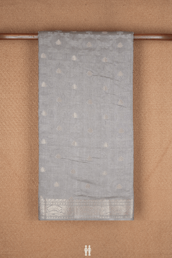 Threadwork With Buttas Taupe Grey Chanderi Cotton Saree