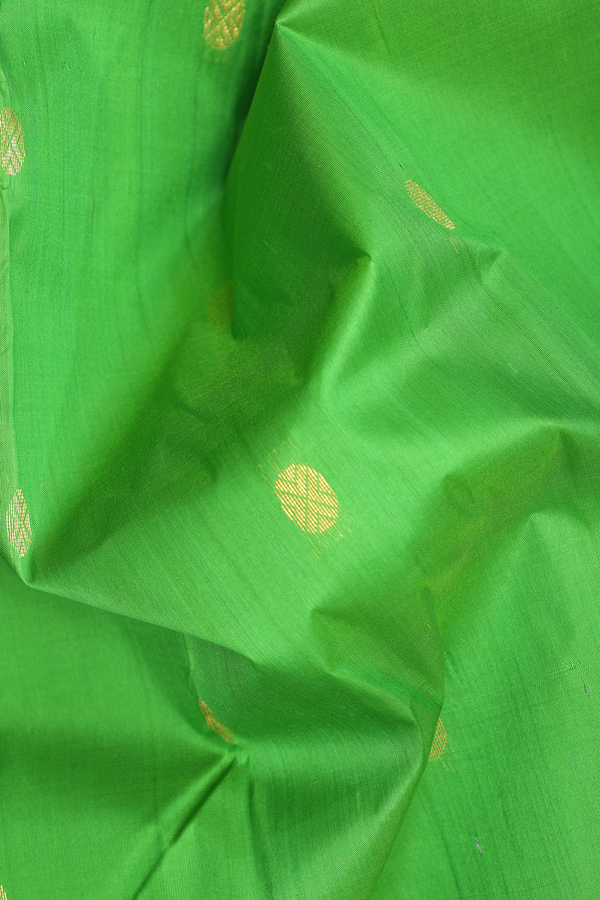 Nine Yards Silk Saree In Lime Green With Rudraksh Buttas