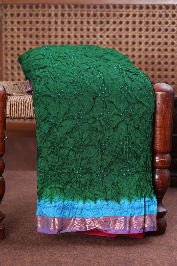 Bandhani Silk Saree In Forest Green With Tie And Dye Design