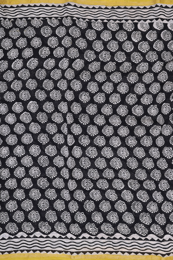 Chanderi Cotton Saree In Black With Paisley Design