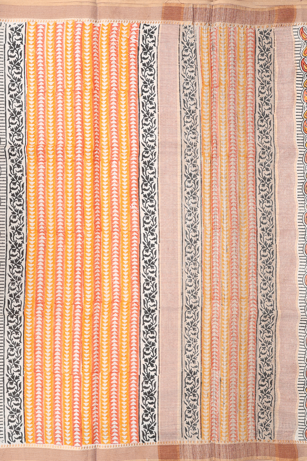 Tussar Silk Saree In Orange With Floral Printed Design