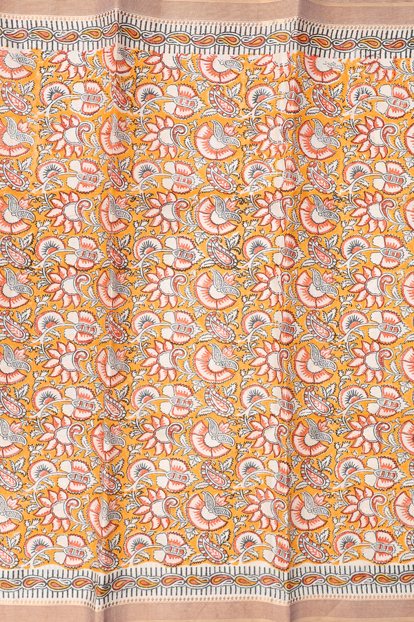 Tussar Silk Saree In Orange With Floral Printed Design