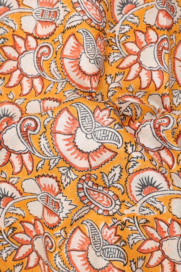 Tussar Silk Saree In Orange With Floral Printed Design