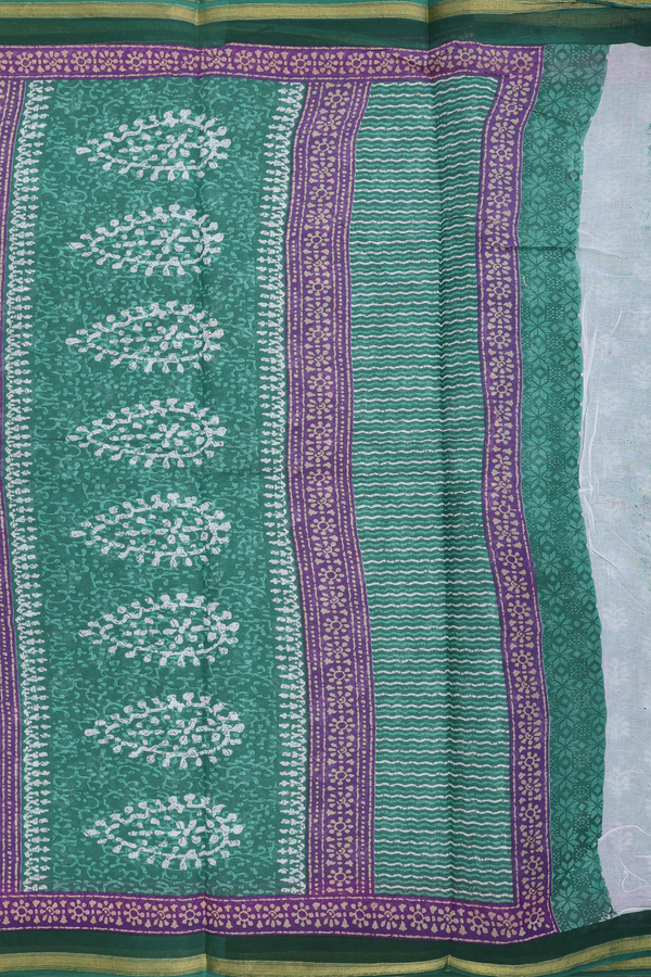 Ahmedabad Cotton Saree In Green With Printed Design