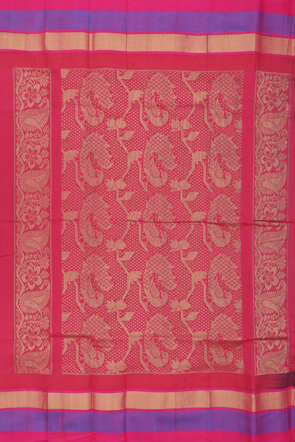 Silk Cotton Saree In Royal Blue With Contrast Border