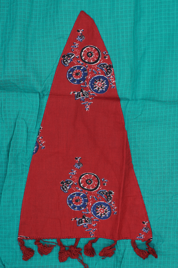 Round Neck Patch Work Green Cotton Salwar Set