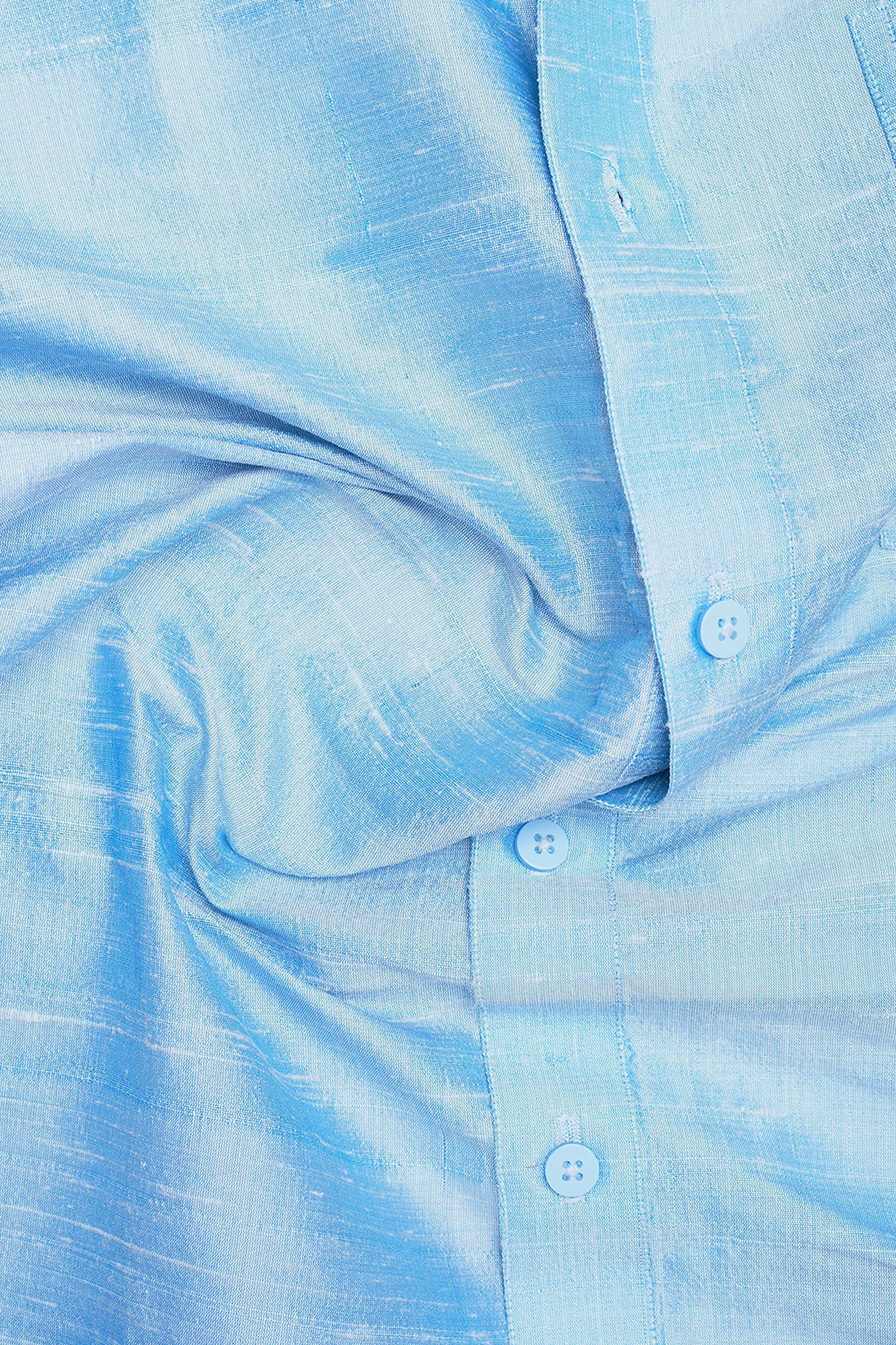 Regular Collar Blue Raw Silk Shirt