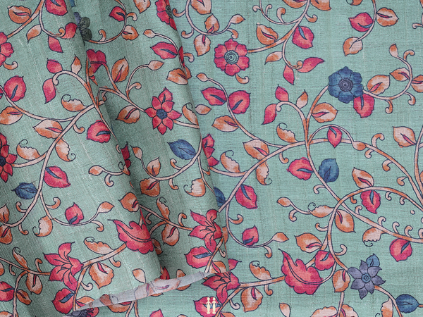 Floral Design Dusty Green Tussar Silk Blouse Material