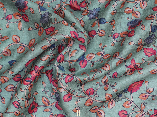 Floral Design Dusty Green Tussar Silk Blouse Material