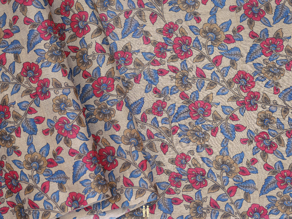 Floral Design Cream Tussar Silk Blouse Material
