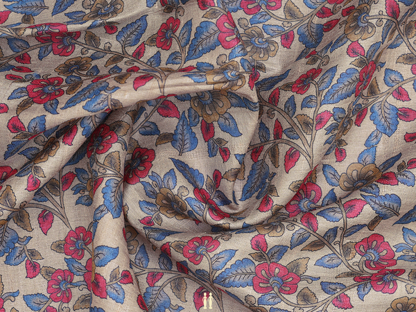 Floral Design Cream Tussar Silk Blouse Material