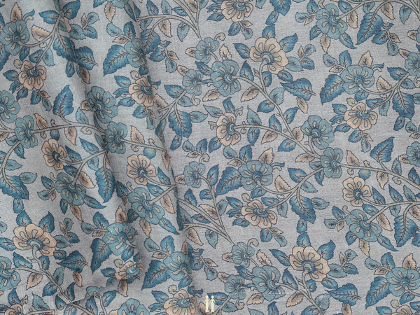 Floral Design Grey Tussar Silk Blouse Material
