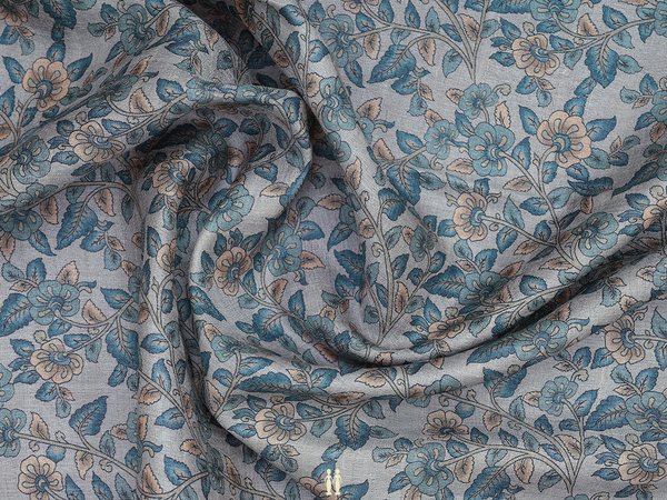Floral Design Grey Tussar Silk Blouse Material