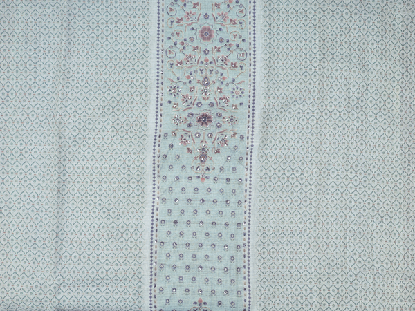 Ogee Design Light Sage Green Linen Unstitched Salwar Material