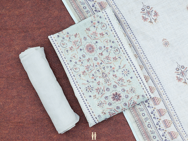 Ogee Design Light Sage Green Linen Unstitched Salwar Material