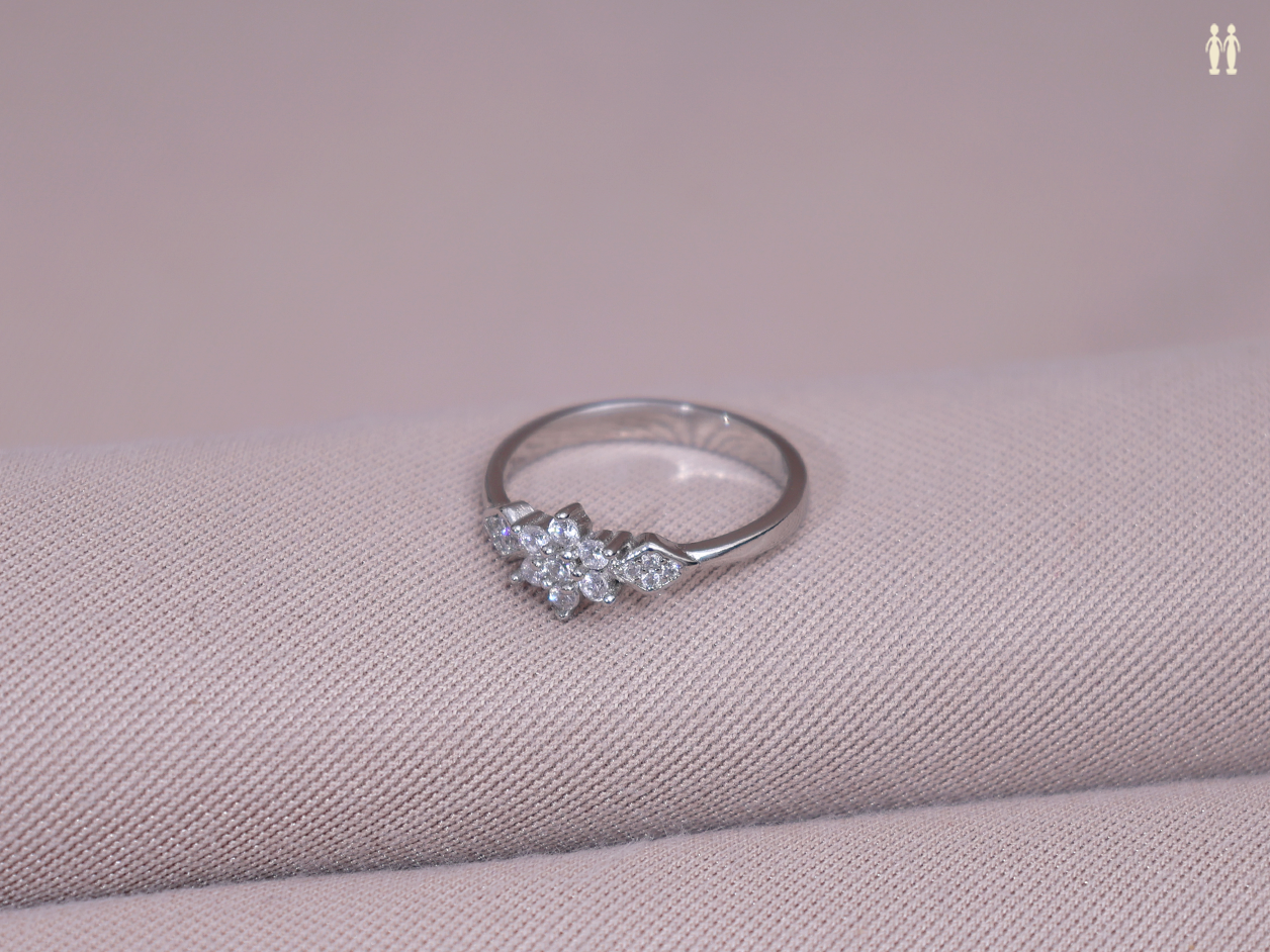 Floral Design With Crystal Stone Pure Silver Ring