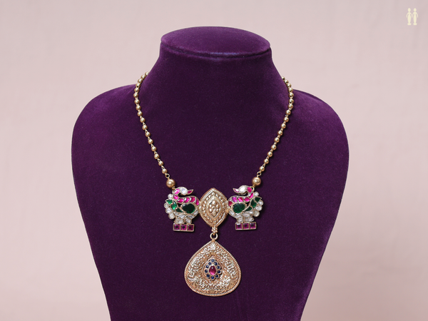 Antique Design Gold Plated Pure Silver Long Necklace