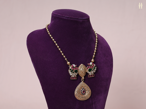 Antique Design Gold Plated Pure Silver Long Necklace
