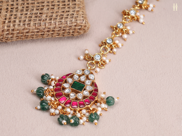 Floral Design With Beads Gold Plated Silver Nethi Chutti