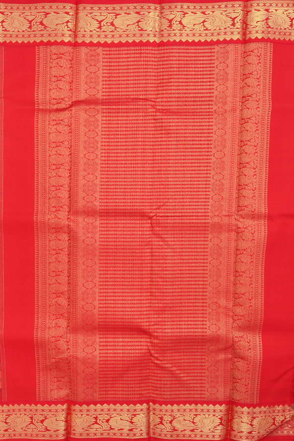 Kanchipuram Silk Saree In Red And Yellow With Checks Design