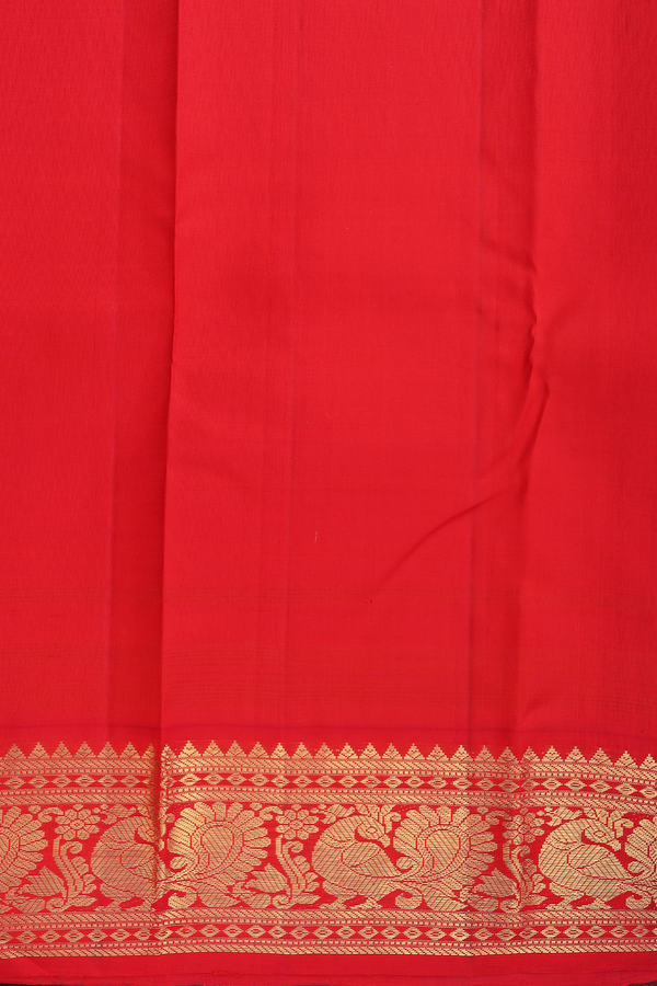 Kanchipuram Silk Saree In Red And Yellow With Checks Design