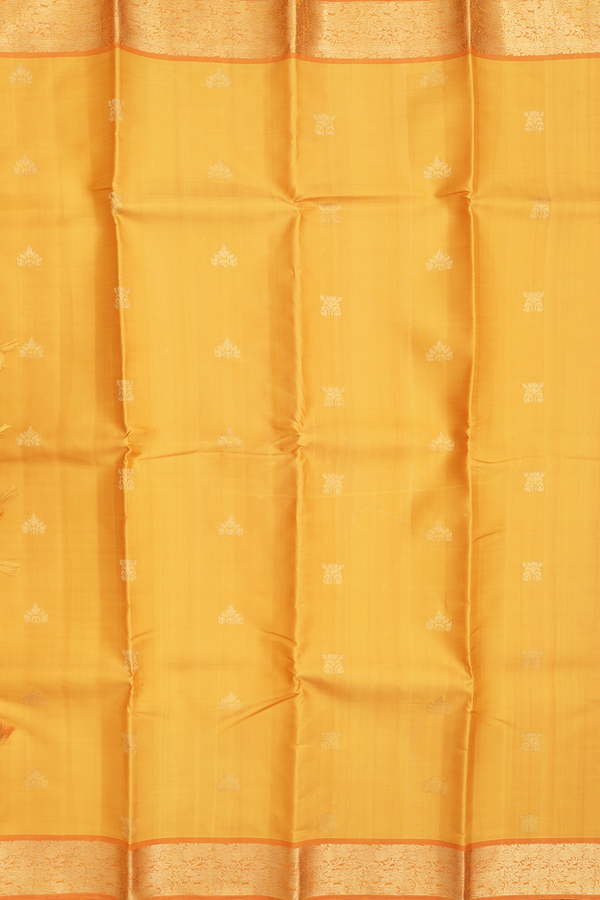 Kanchipuram Silk Saree In Yellow With Zari Buttas