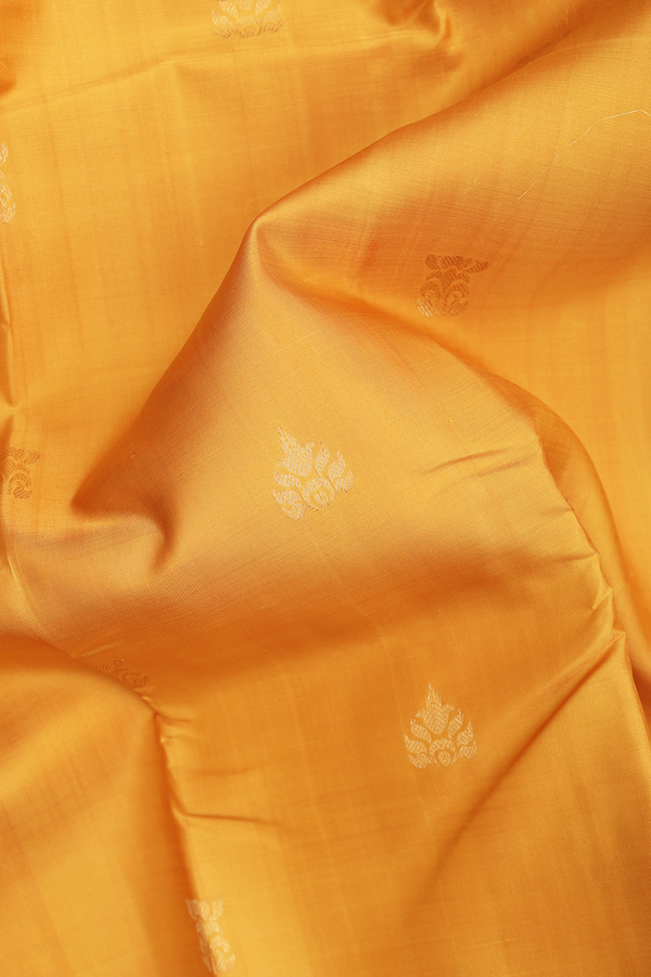 Kanchipuram Silk Saree In Yellow With Zari Buttas