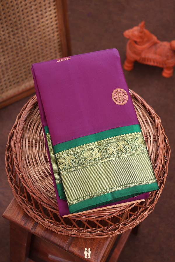 Kanchipuram Silk Saree In Grape Purple With Peacock Buttas