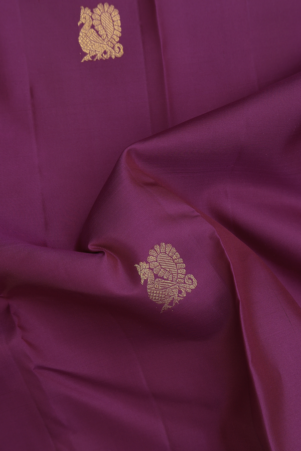 Kanchipuram Silk Saree In Grape Purple With Peacock Buttas