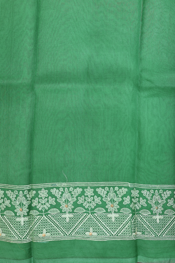 Organza Silk Saree In Fern Green With Embroidered Buttas
