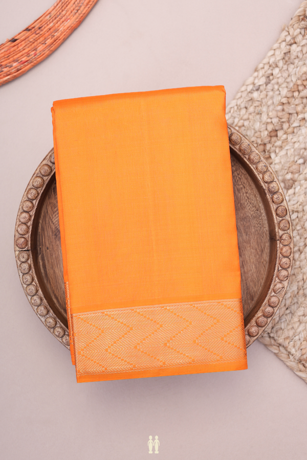 Kanchipuram Silk Saree In Orange With Chevron Border