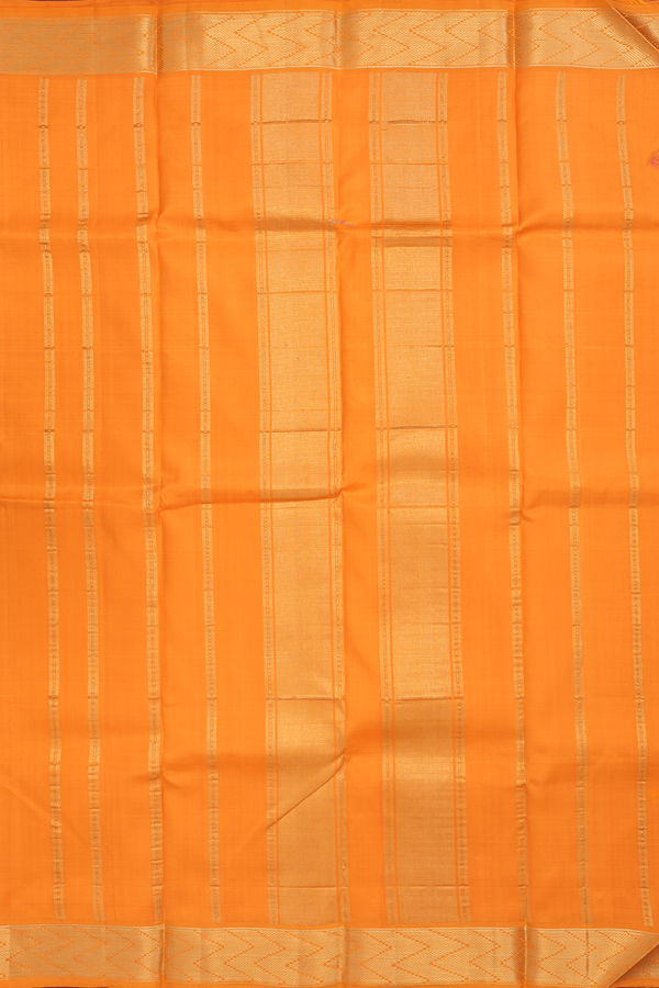 Kanchipuram Silk Saree In Orange With Chevron Border