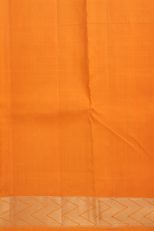 Kanchipuram Silk Saree In Orange With Chevron Border