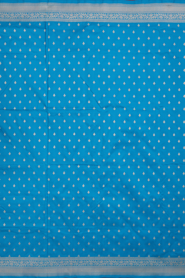 Banarasi Silk Saree In Cerulean Blue With Floral Buttis